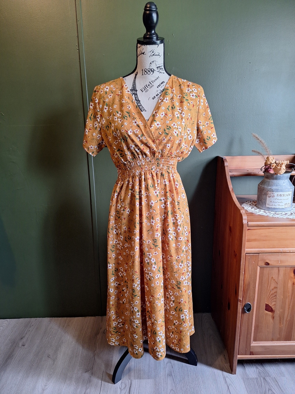 Shein Mustard Floral Midi Dress